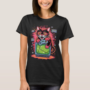 T-shirt Chat de rage en pixel art pour joueur nostalgique 