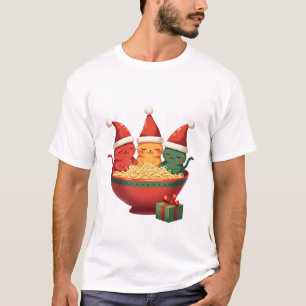 T-shirt Chat de Ramen de Noël Santa Anime Miaou Kitty Miao