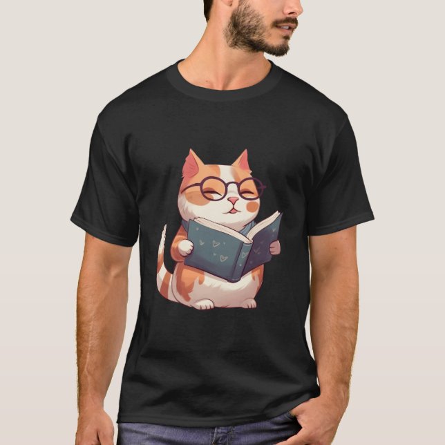 T-shirt Chat De Réservation Avec Lunettes Intellectuelles (Devant)
