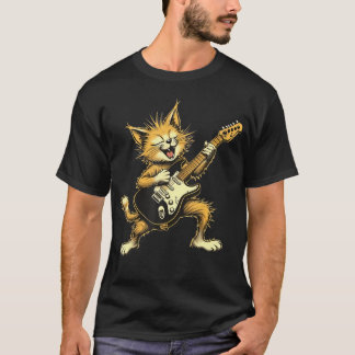 T-shirt Chat de roche jouant de la guitare Guitare drôle R