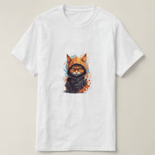 T-shirt Chat de rue guerrier orange hodie  (Design devant)