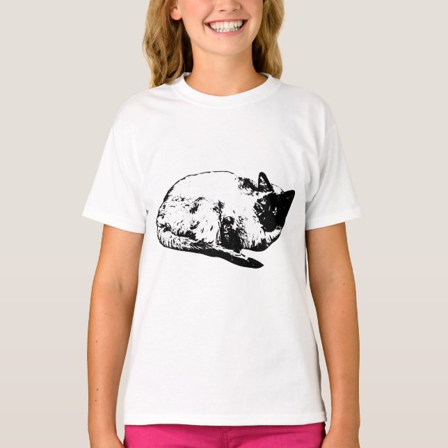 T-shirt Chat de saison hivernale, lové et content (Devant)