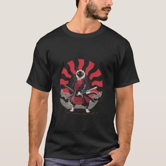 T-shirt Chat de samouraï intrépide avec katana (Devant)