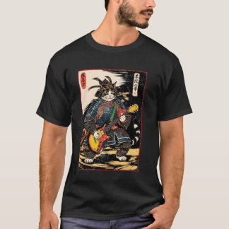T-shirt Chat de samouraï japonais jouant de la guitare éle