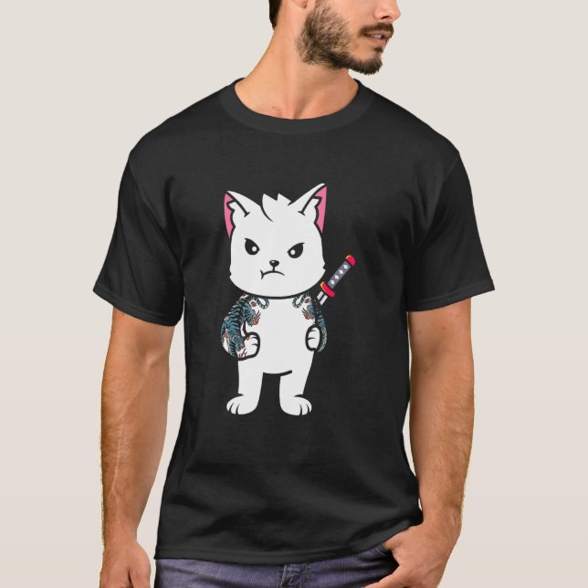 T-shirt Chat de Samouraï Ninja Japonais Ca Chat de Samoura (Devant)