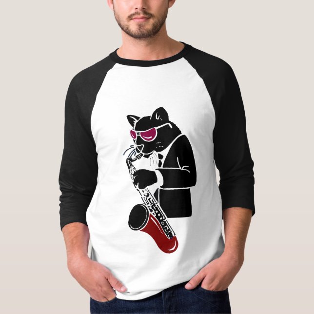 T-shirt Chat de saxophone ténor - rouge foncé (Devant)