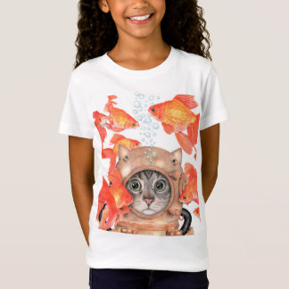 T-Shirt Chat de scaphandre parmi les poissons