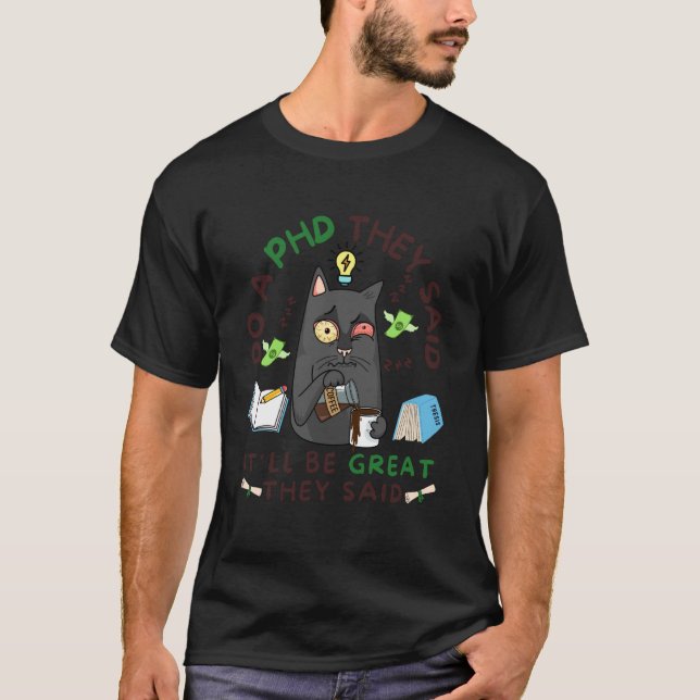 T-shirt Chat de science drôle docteur fatigué buvant du ca (Devant)
