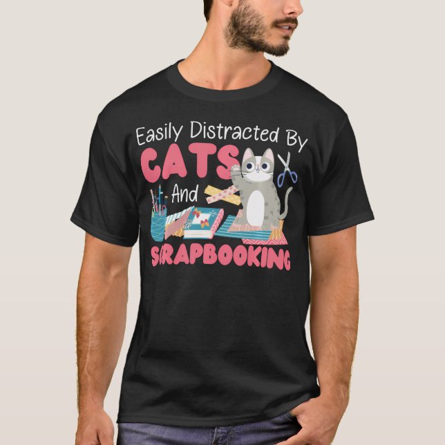 T-shirt Chat de scrapbooking facilement distrait par les c (Devant)