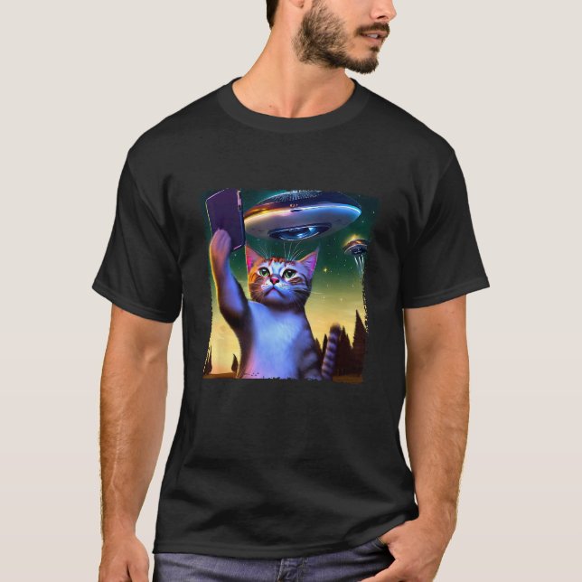 T-shirt Chat de selfie OVNI volant (Devant)