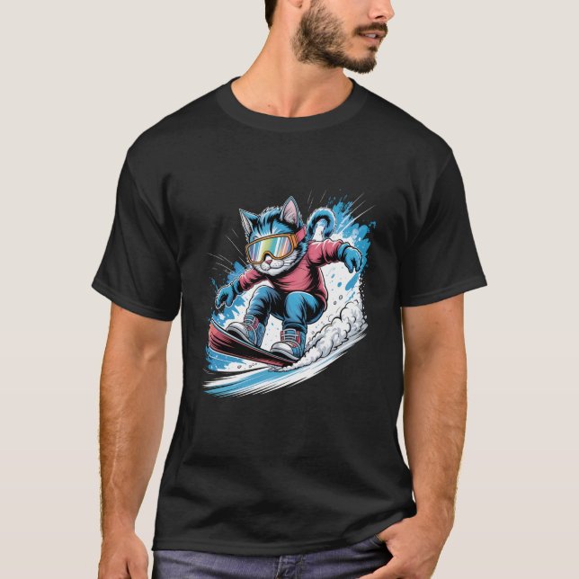 T-shirt Chat de snowboard Snowboardeur Snowboarding (Devant)