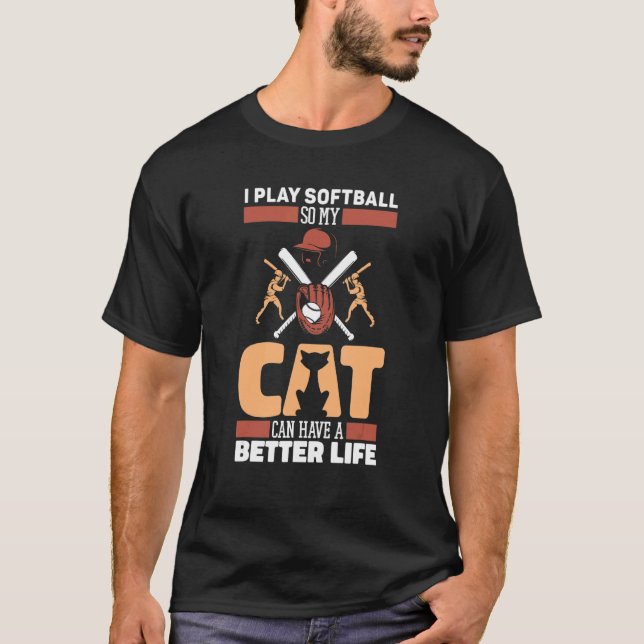 T-shirt Chat de softball Lanceur Receveur Batteur   Softba (Devant)