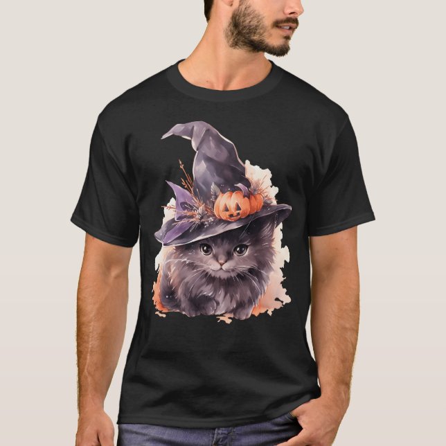 T-shirt Chat De Sorcière À Halloween 27 (Devant)