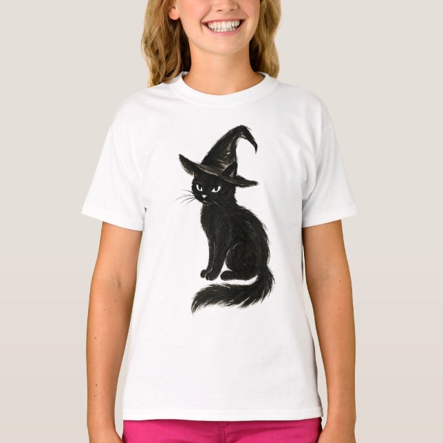 T-shirt Chat de sorcière – Illustration d'Halloween à l'en (Devant)