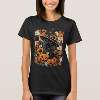 T-shirt Chat de sorcière noire tenue Halloween citrouille