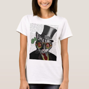 T-shirt Chat de Steampunk - casquette supérieur et verres