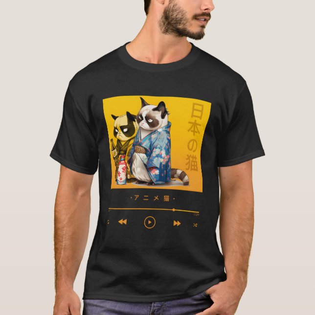 T-shirt Chat De Style Ga En Kimono Attire (Devant)