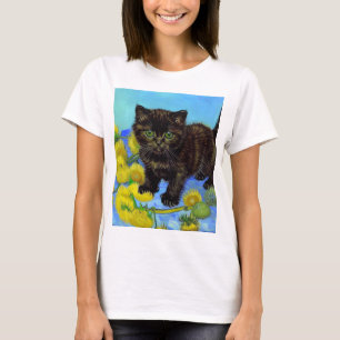 T-shirt Chat de style Van Gogh avec tournesols