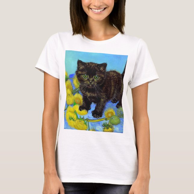 T-shirt Chat de style Van Gogh avec tournesols (Devant)