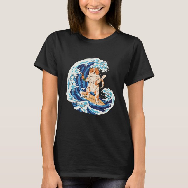 T-shirt Chat De Surf Et Manger Sushi Chat (Devant)