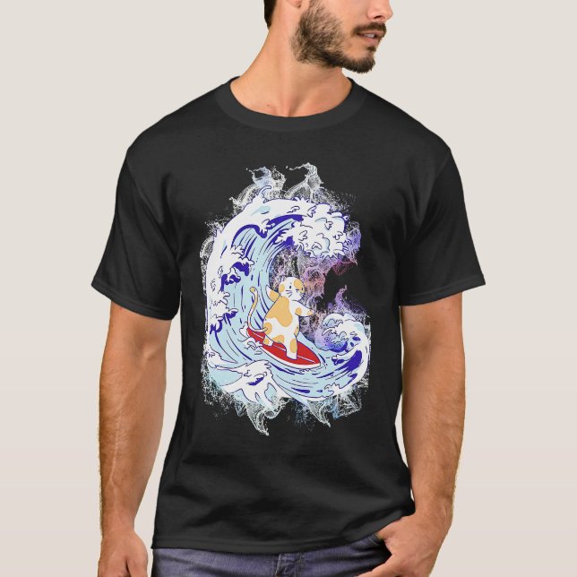 T-shirt Chat de surfeur éclaboussure d'eau (Devant)