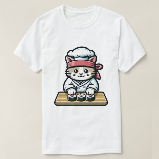 T-shirt Chat de sushi - Chat mignonne et amusante faisant  (Design devant)