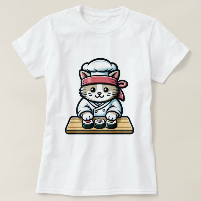T-shirt Chat de sushi - Chat mignonne et amusante faisant  (Design devant)