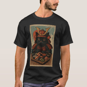T-shirt Chat de Sushi Samouraï Rétro Japonais pour Garçons
