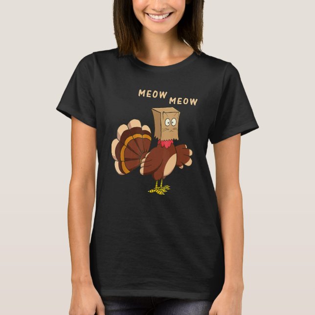 T-shirt Chat de Thanksgiving Chat Faux Miaou Dinde de Than (Devant)