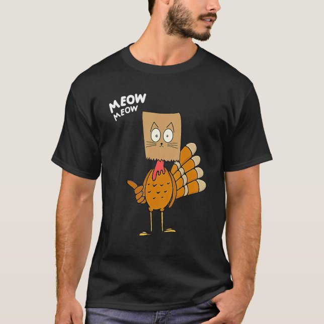 T-shirt Chat de Thanksgiving Chat Faux Miaou Dinde de Than (Devant)