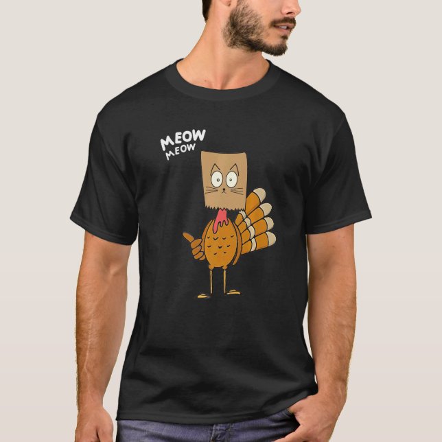 T-shirt Chat de Thanksgiving Chat Faux Miaou Dinde de Than (Devant)