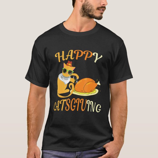 T-shirt Chat de Thanksgiving Dinde Chat heureux Catsgiving (Devant)