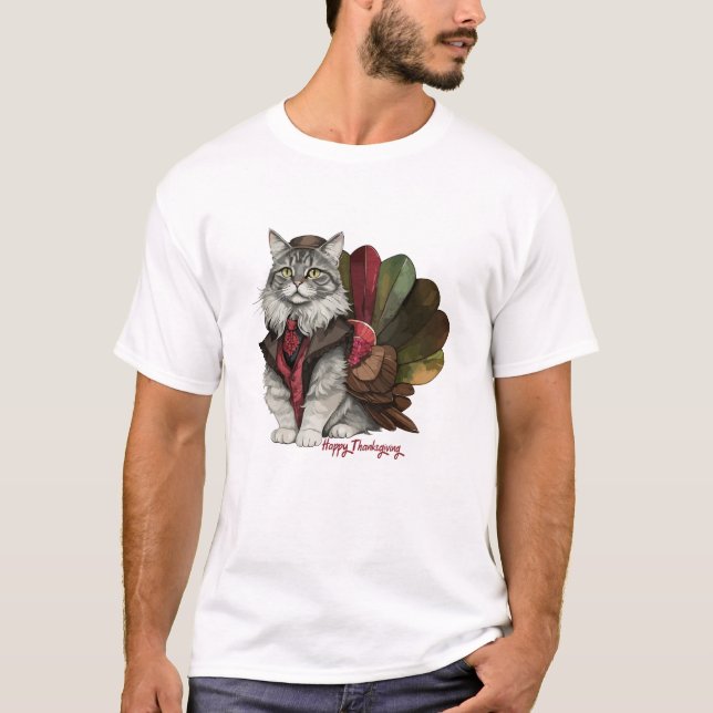 T-shirt Chat de Thanksgiving heureux en dinde (Devant)