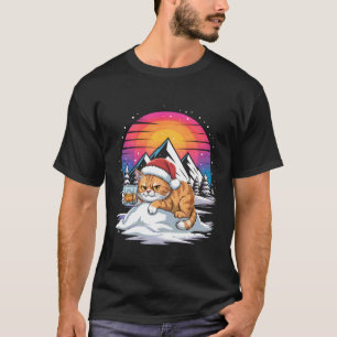 T-shirt Chat de vacances de Noël détendu avec un chapeau d