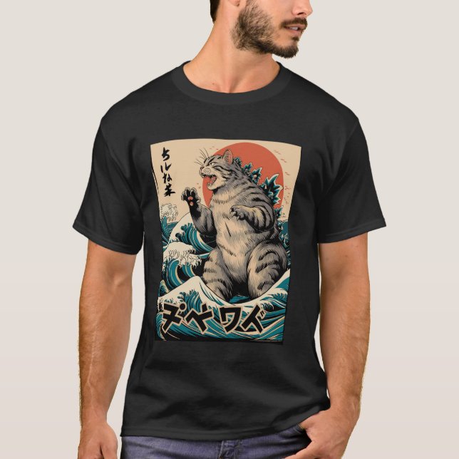 T-shirt Chat de vague japonais Ukiyo-e ???? ??? (Devant)
