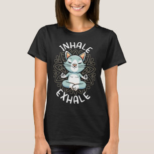 T-shirt Chat de yoga à méditation spirituelle inhaler Exha