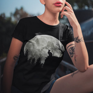 T-shirt Chat debout Au Lune De Montagne Halloween