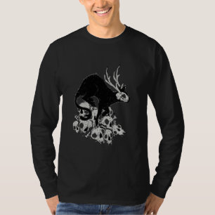T-shirt Chat démon avec os de tête crâne