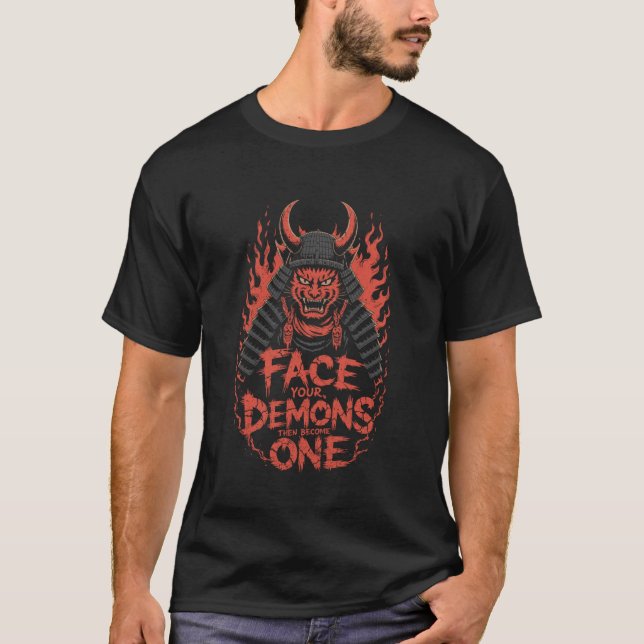T-shirt Chat Démon Samouraï Affronte tes Démons Force de G (Devant)