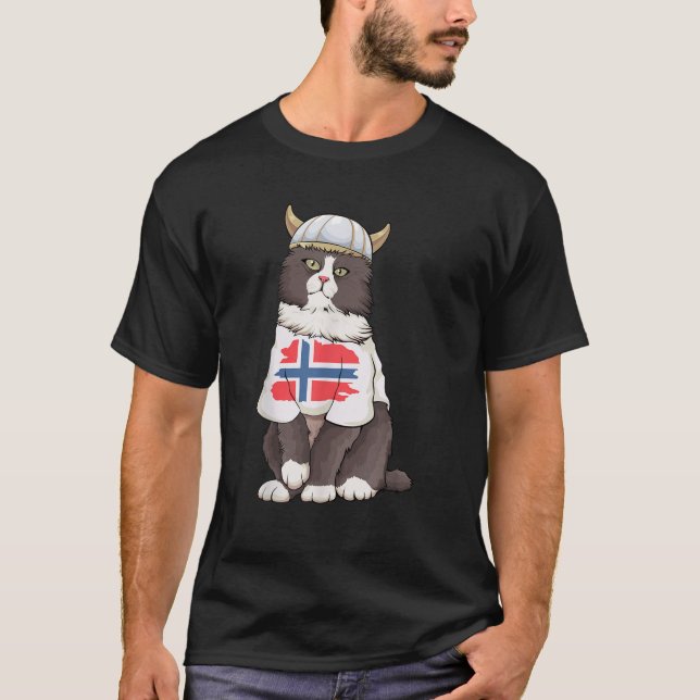 T-shirt Chat des forêts norvégiennes Norvège Drapeau Vikin (Devant)