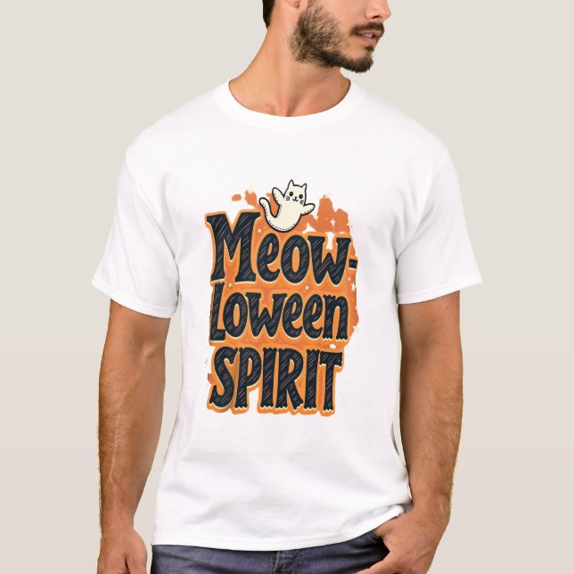 T-shirt Chat d'esprit de Meow-loween (Devant)