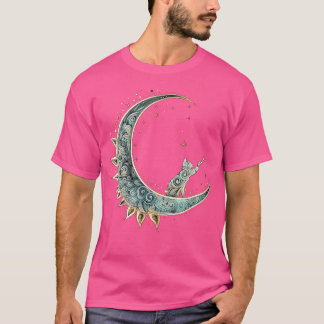 T-shirt Chat D'Esthétique Mystique Assis Sur Crescent Moon