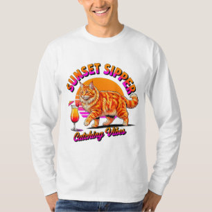 T-shirt Chat d'été Buveur de Coucher de Soleil - Cadeau po