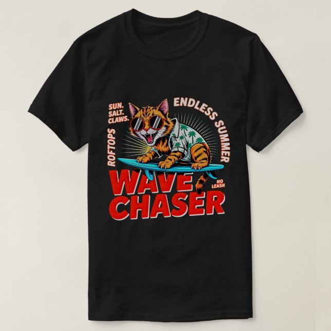 T-shirt Chat d'été Cadeau Rétro Surfeur Cool - Chasseur de (Design devant)