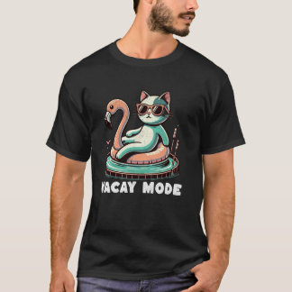 T-shirt Chat d'été cool sur flotteur flamant rose Vacances