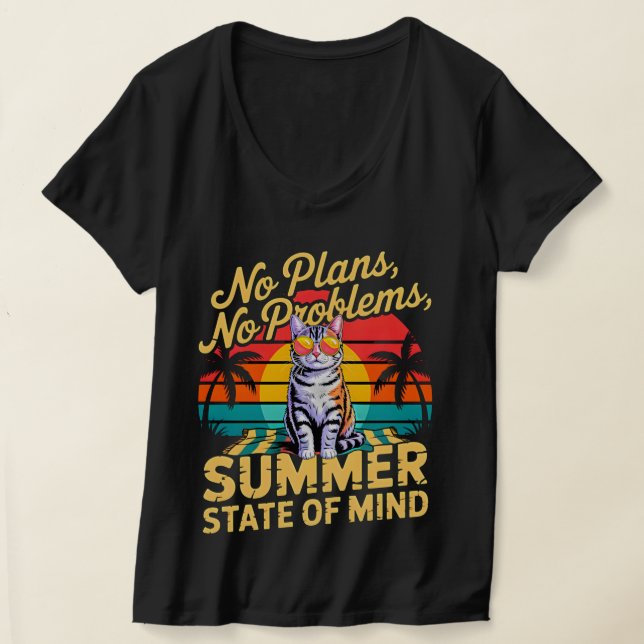 T-shirt Chat d'été détendu Pas de projets Pas de problèmes (Poser)