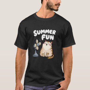 T-shirt Chat d'été mignon avec Fan Funny Chubby Kitty