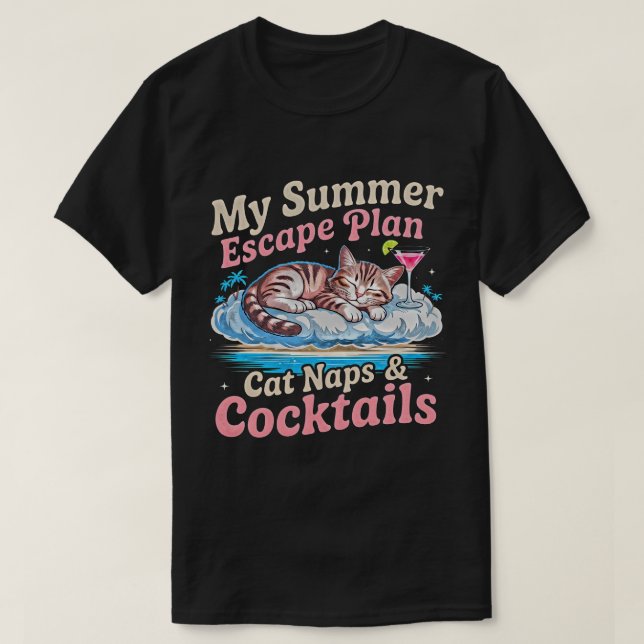 T-shirt Chat d'été : Plan d'évasion siestes et cocktails (Design devant)