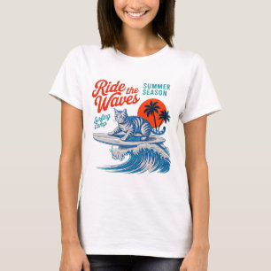 T-shirt Chat d'été pour femmes - Tee-shirt de surf mignon
