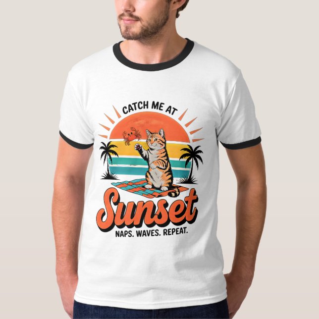 T-shirt Chat d'été Rétro Coucher de soleil - Petit chat de (Devant)